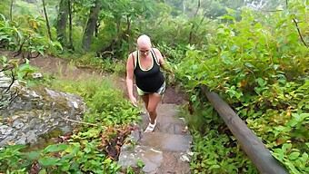 Milf Gives A Blowjob On A Hiking Trail In Public! Cum Inside Mouth Pov