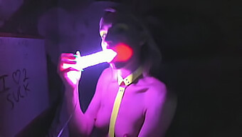 Watch As Riderkelly Takes A Glowing Led Dildo Deep Into Her Throat On Cam