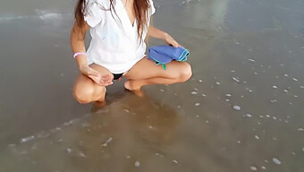 Tight Pussy Solo Play With Upskirt And Butt Plug At The Beach